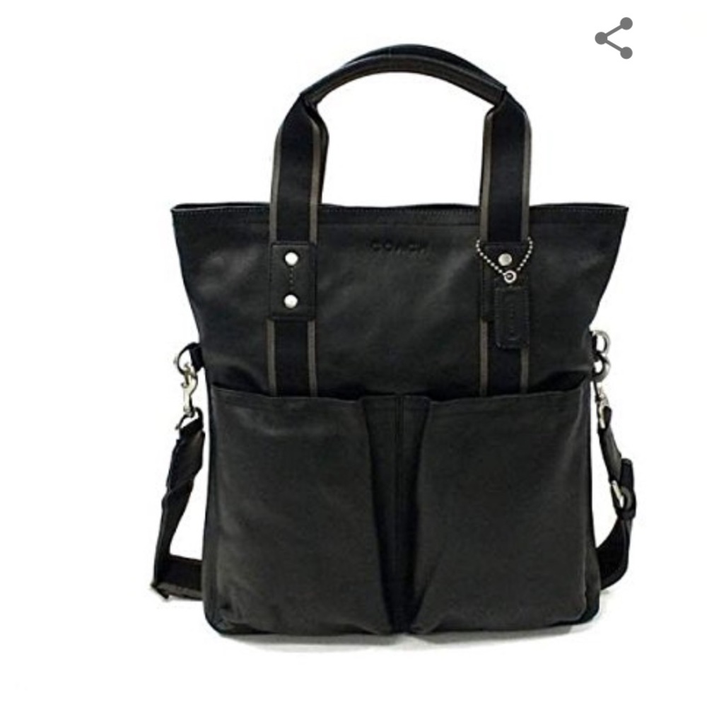 Coach Mens Heritage Web Leather Foldover Tote Messenger Bag 70558 Black